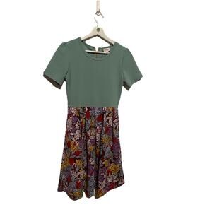 LuLaRoe Amelia Midi Dress with Sage Top and Multicolor Floral Skirt- S